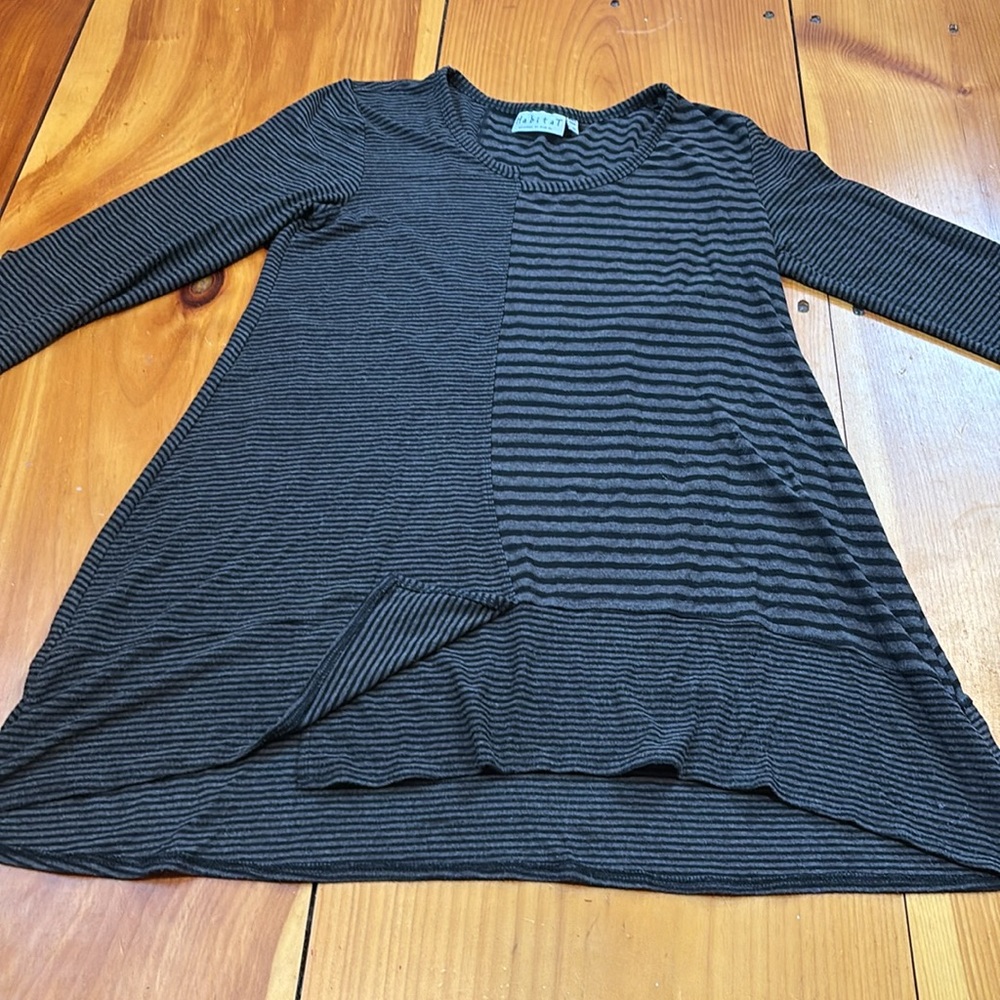 HABITAT XS Brown/Black Asymmetrical Notch Hem Striped Tunic Dress Rayon